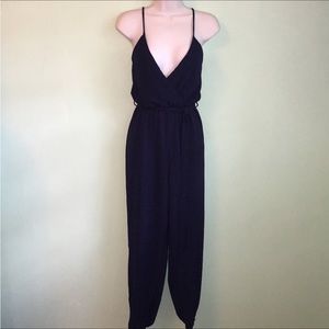 Fashion Nova Navy Blue Crepe Jogger JumpSuit Pantsuit Size M